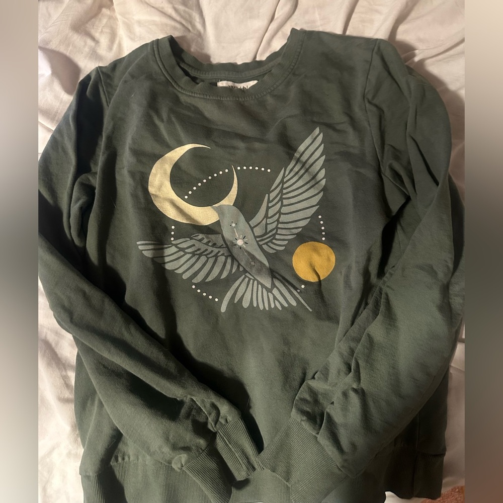 Green Graphic Crew Neck Sweater
